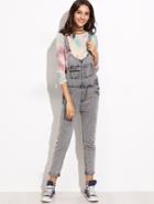 Shein Grey Straps Bleach Wash Pocket Overall Jeans
