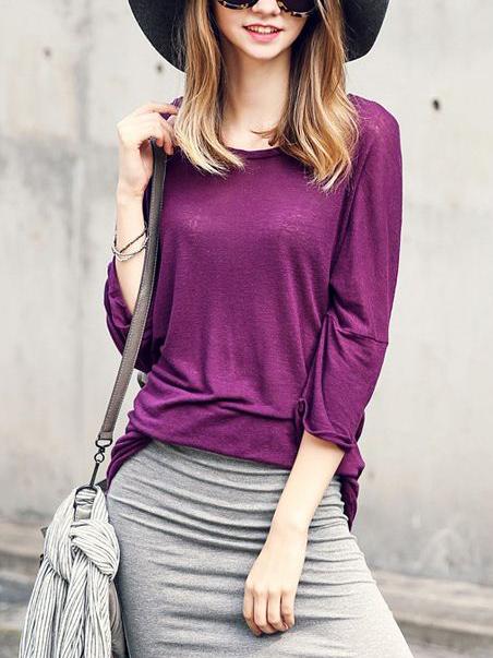Shein Purple Round Neck Loose T-shirt