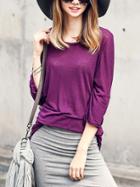 Shein Purple Round Neck Loose T-shirt