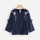Shein Plus Ruffle Detail Floral Embroidery Blouse
