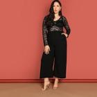 Shein Plus Floral Lace Bodice Wide Leg Jumpsuit Without Bra