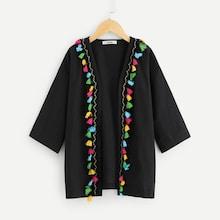 Shein Girls Tassel Detail Open Front Coat