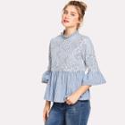 Shein Floral Lace Applique Striped Smock Top
