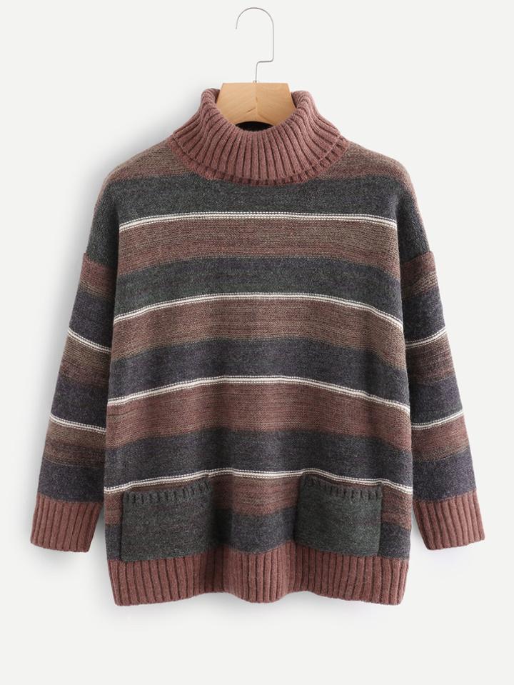 Shein Turtleneck Block Striped Sweater