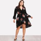 Shein Plus Surplice Neckline Dip Hem Florals Dress