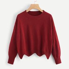 Shein Drop Shoulder Scallop Hem Sweater