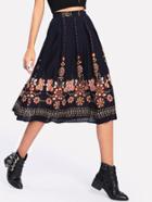 Shein Botanical Print Flare Skirt