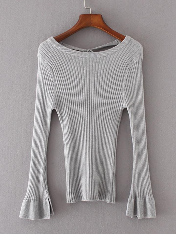Shein Tie Back Ribbed Knit Sweater