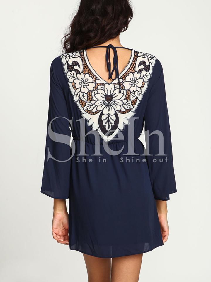 Shein Blue Long Sleeve Hollow Dress