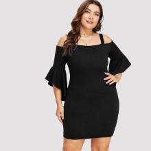 Shein Plus Open Shoulder Flounce Sleeve Dress