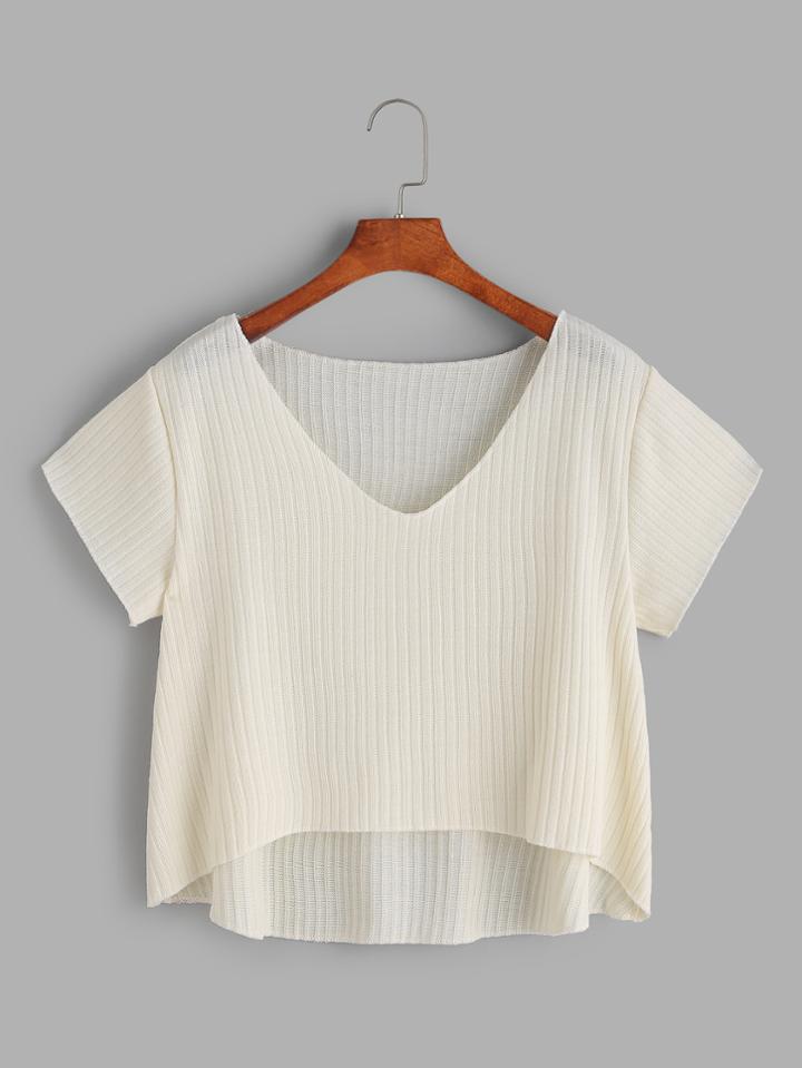 Shein Apricot V Neck Dip Hem Knit T-shirt