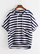 Shein Striped High Low Hooded T-shirt