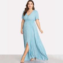 Shein Plus Geometric Print Shirred Waist Maxi Dress