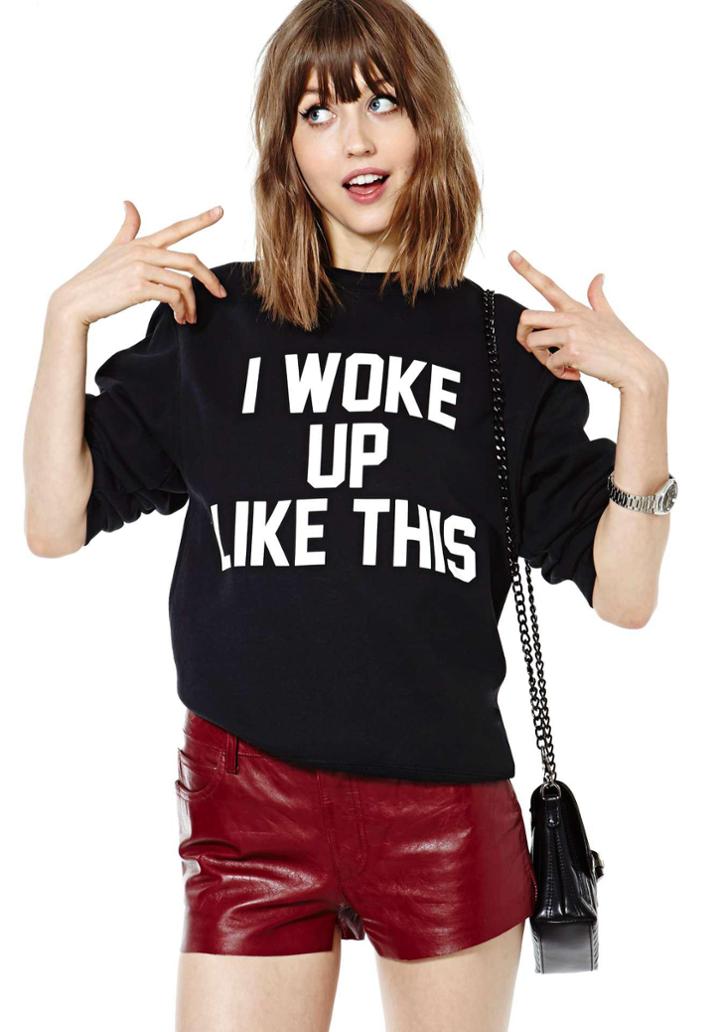 Shein Black Long Sleeve I Woke Up Like This Sweatshirts