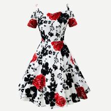 Shein Flower Print Open Shoulder Circle Dress