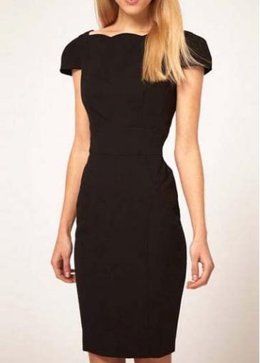 Rosewe Ol Style Short Sleeve Open Back Skinny Dress Black