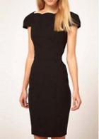 Rosewe Ol Style Short Sleeve Open Back Skinny Dress Black