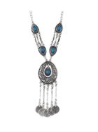 Shein Blue Tibetan Style Silver Color Imitation Turquoise Long Statement Necklace