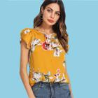 Shein Pleated Neck Petal Sleeve Floral Top
