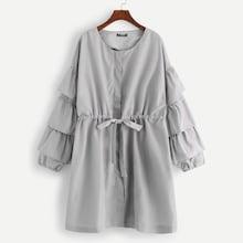 Shein Plus Tiered Ruffle Sleeve Drawstring Waist Coat