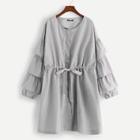 Shein Plus Tiered Ruffle Sleeve Drawstring Waist Coat