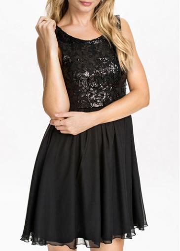 Rosewe Sleeveless Open Back Black Chiffon Skater Dress