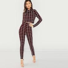 Shein Mock Neck Grid Top & Pant Set