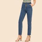 Shein Patch Pocket Front Button Fly Jeans