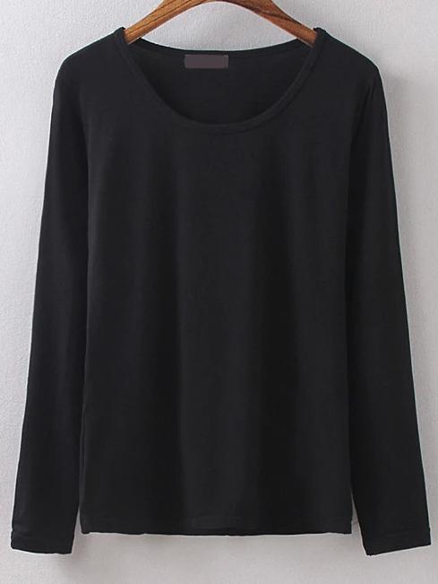 Shein Long Sleeve Slim Black T-shirt