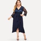 Shein Plus Mesh Sleeve Overlap Ruffle Trim Dress