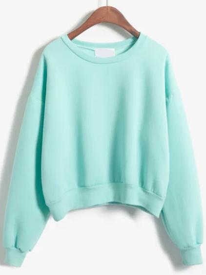 Shein Round Neck Crop Green Sweatshirt