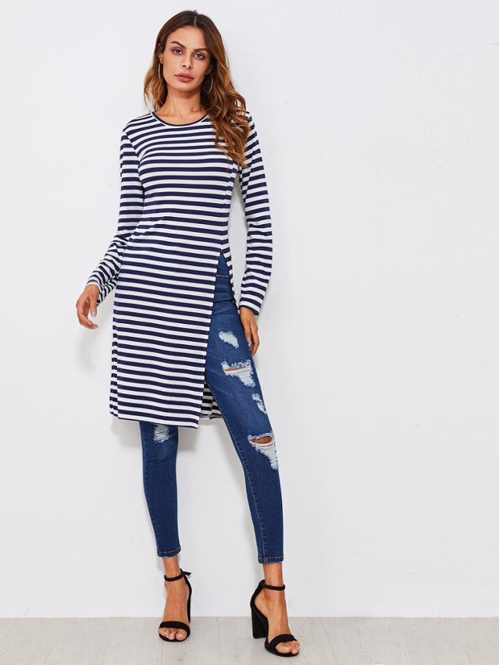 Shein Striped Side Split Tee