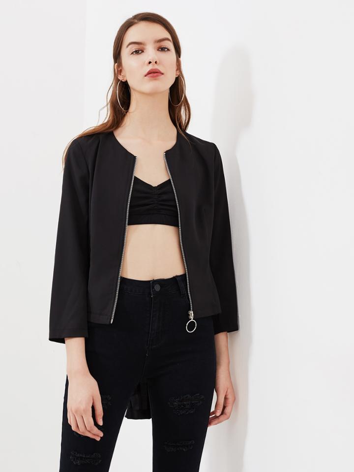Shein Zip Up Ruffle Back Peplum Blazer
