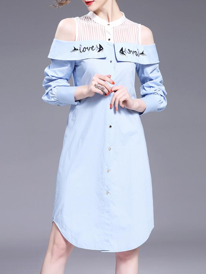 Shein Open Shoulder Embroidered Beading Sheath Dress