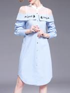 Shein Open Shoulder Embroidered Beading Sheath Dress