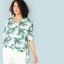 Shein Plus Allover Jungle Leaf Top