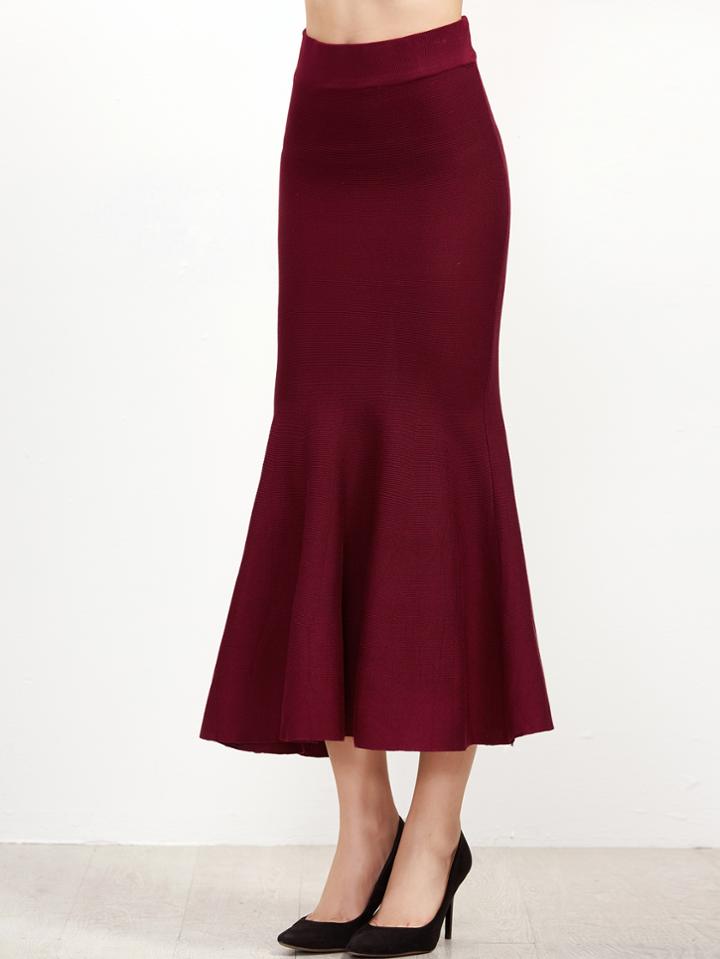 Shein Burgundy Knit Fishtail Skirt