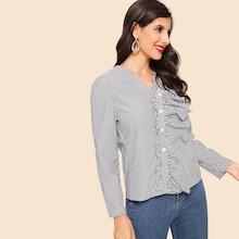 Shein Ruffle Hem Button Decoration Blouse