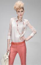 Shein White Contrast Sheer Long Sleeve Punk Blouse