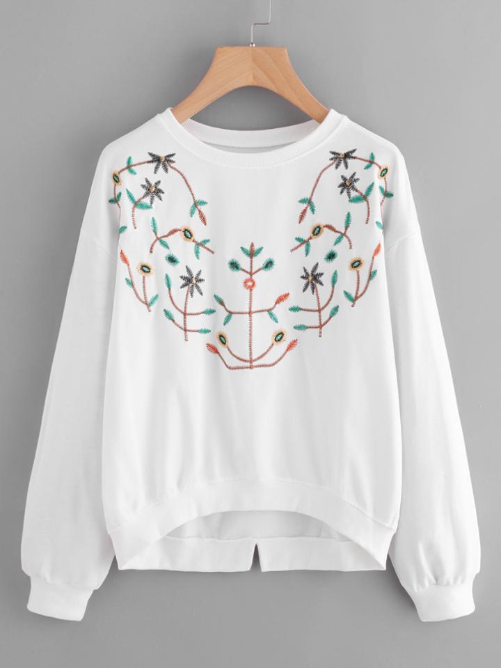 Shein Embroidered Dip Hem Sweatshirt