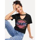 Shein Cut Out Neck Printed Tee