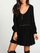 Shein Black Scoop Neck Backless Pleated Dress
