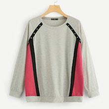 Shein Plus Grommet Detail Colorblock Sweatshirt