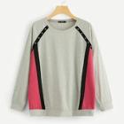 Shein Plus Grommet Detail Colorblock Sweatshirt