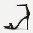 Shein Woven Strap Peep Toe Suede Sandals