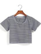 Shein Black White Short Sleeve Striped Crop T-shirt