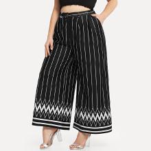 Shein Plus Vertical-stripe Chevron Hem Peg Leg Pants