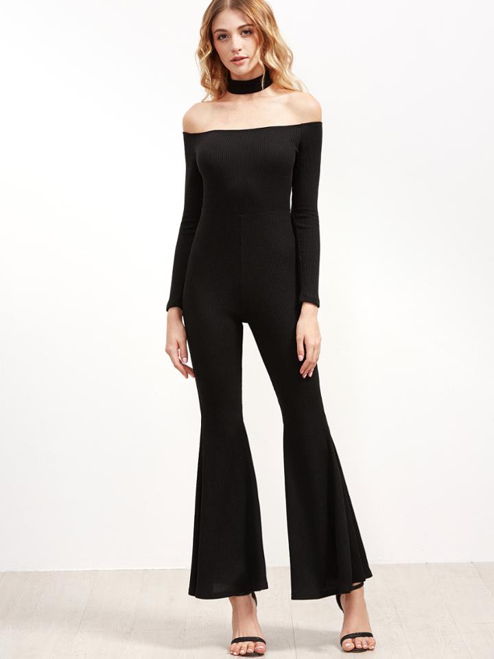 Shein Black Off The Shoulder Flared Jumpsuit