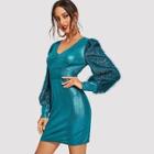 Shein Fuzzy Bishop Sleeve Metallic Dress