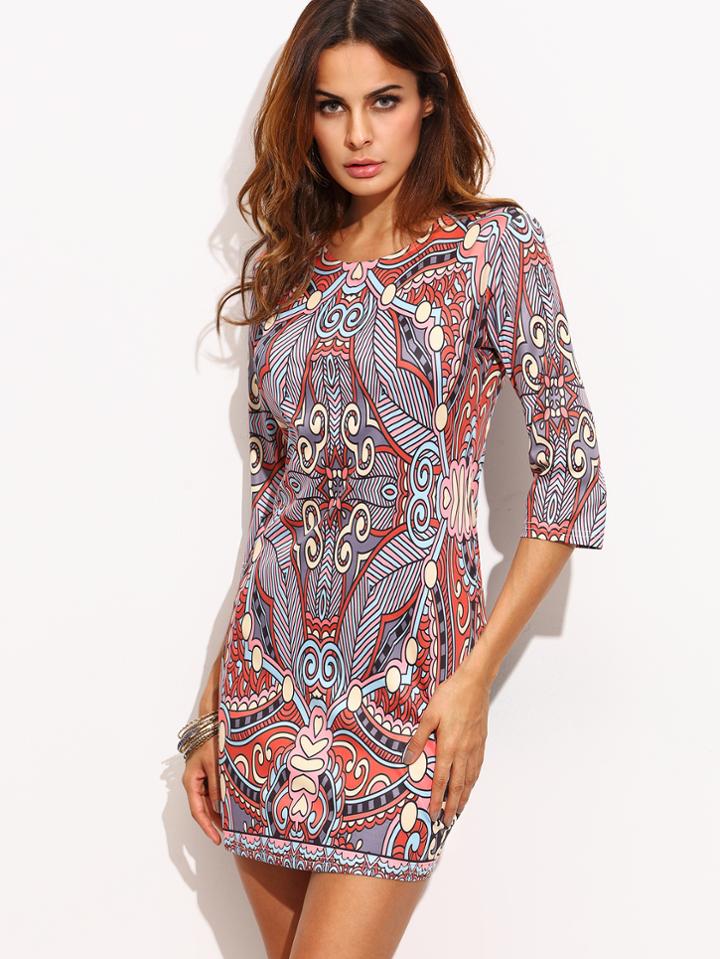 Shein Multicolor Ornate Print Sheath Dress